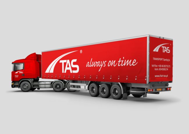TAS Transport Spedycja identyfikacja wizualna Auto firmowe wizualizacja Scania Agencja brandingowa Moweli Creative