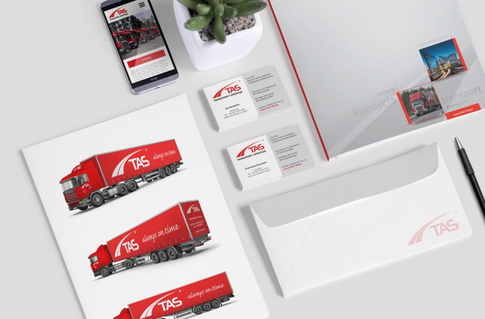 Projektowanie identyfikacji wizualnej dla firmy TAS Transport i Spedycja, tworzenie logo dla firm i marek, księgi znaku, unowocześnianie rebranding logo, Agencja brandingowa Moweli Creative reklamowa Katowice, Kraków, Poznań, Wrocław, Gdańsk, Warszawa