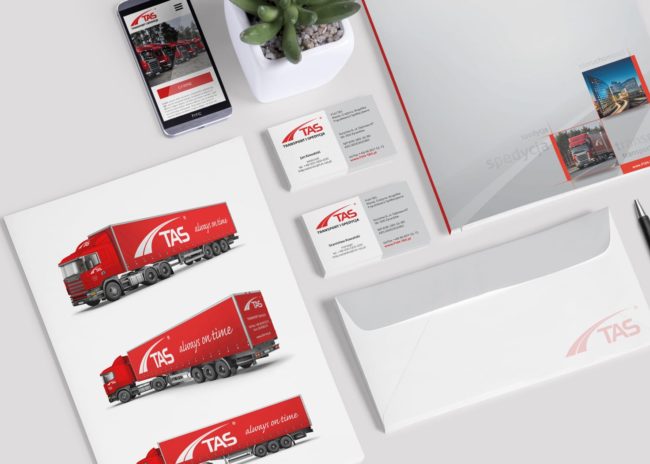 Projektowanie identyfikacji wizualnej dla firmy TAS Transport i Spedycja, tworzenie logo dla firm i marek, księgi znaku, unowocześnianie rebranding logo, Agencja brandingowa Moweli Creative reklamowa Katowice, Kraków, Poznań, Wrocław, Gdańsk, Warszawa