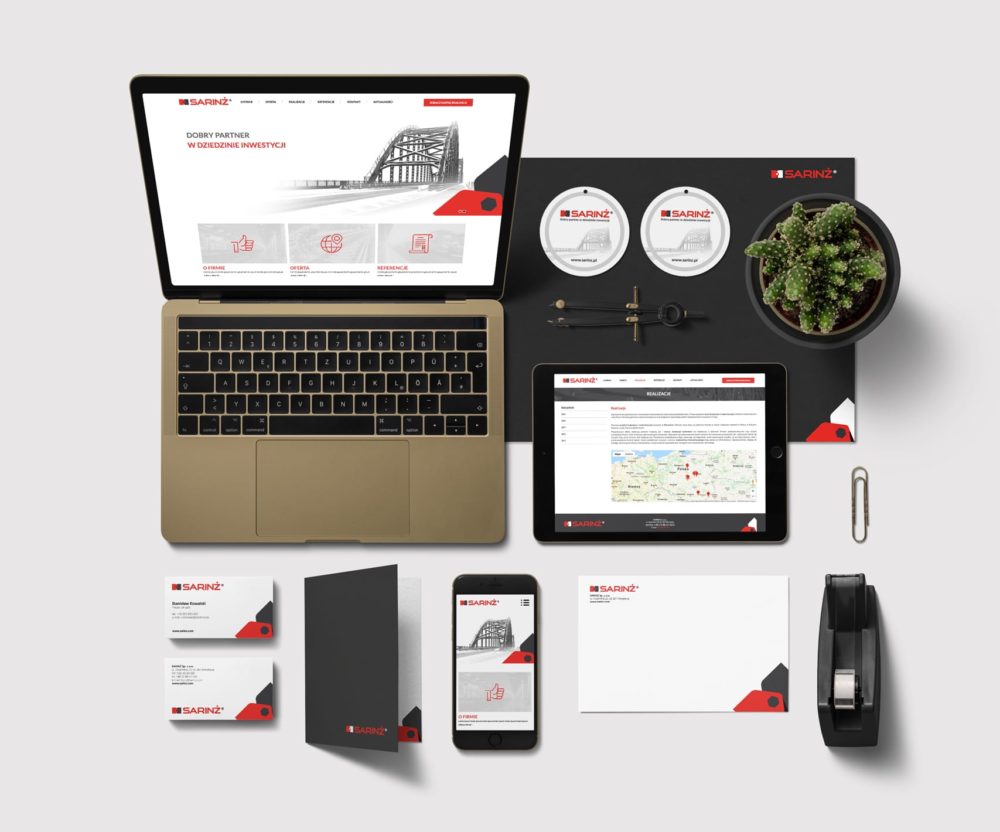 Projektowanie identyfikacji wizualnych dla firmy Sarinż remonty mostów budownictwo drogowe, obiekty inżynieryjne, teczki reklamowe, księga znaku, katalogi reklamowe notesy wizytowki papiery firmowe, kalendarze reklamowe, tworzenie logo dla firm i marek, responsywne strony internetowe, Agencja brandingowa reklamowa Moweli Creative reklamowa Dąbrowa Górnicza, Katowice, Warszawa, Kraków, Gdańsk, Poznań, Wrocław