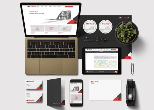 Projektowanie identyfikacji wizualnych dla firmy Sarinż remonty mostów budownictwo drogowe, obiekty inżynieryjne, teczki reklamowe, księga znaku, katalogi reklamowe notesy wizytowki papiery firmowe, kalendarze reklamowe, tworzenie logo dla firm i marek, responsywne strony internetowe, Agencja brandingowa reklamowa Moweli Creative reklamowa Dąbrowa Górnicza, Katowice, Warszawa, Kraków, Gdańsk, Poznań, Wrocław