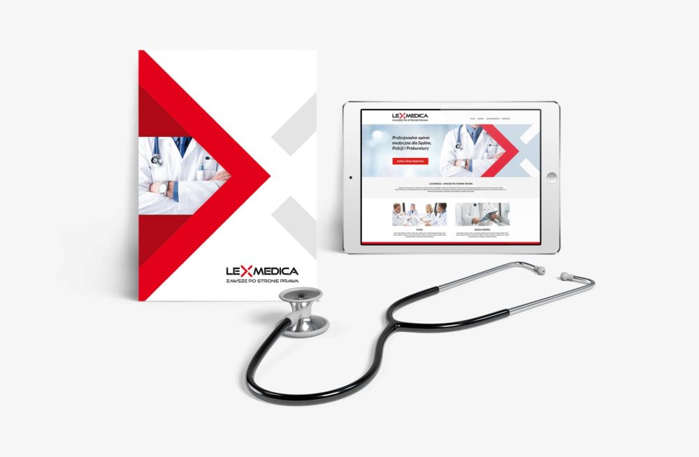 Lex Medica identyfikacja wizualna ulotki informacyjne papiery firmowe akcydensy projektowanie logo firmy nowoczesne responsywne strony internetowe Agencja brandingowa Moweli Creative Dąbrowa Górnicza, Katowice, Kraków, Wrocław, Warszawa