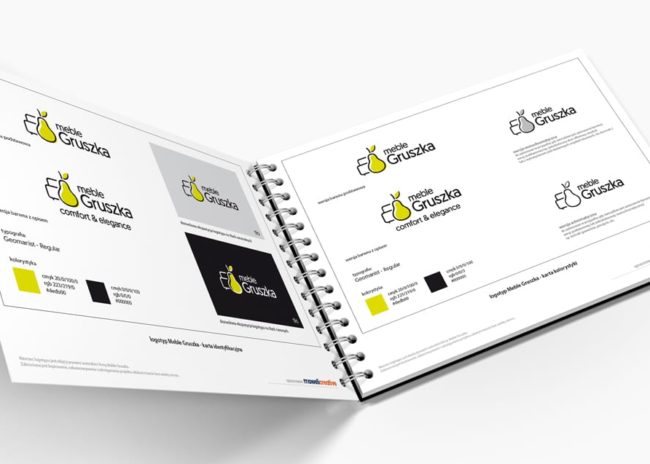 Projektowanie identyfikacji wizualnej dla fabryki mebli Gruszka księi znaku rebranding logo akcydensy firmowe Agencja brandingowa Moweli Creative Warszawa Kraków Wrocław