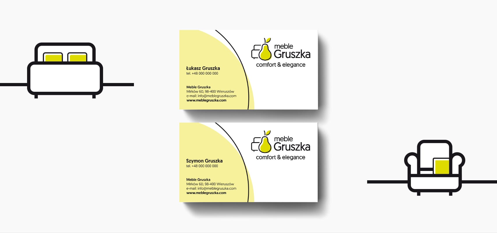 Projektowanie identyfikacji wizualnej dla fabryki mebli Gruszka księi znaku rebranding logo akcydensy firmowe Agencja brandingowa Moweli Creative Warszawa Kraków Wrocław