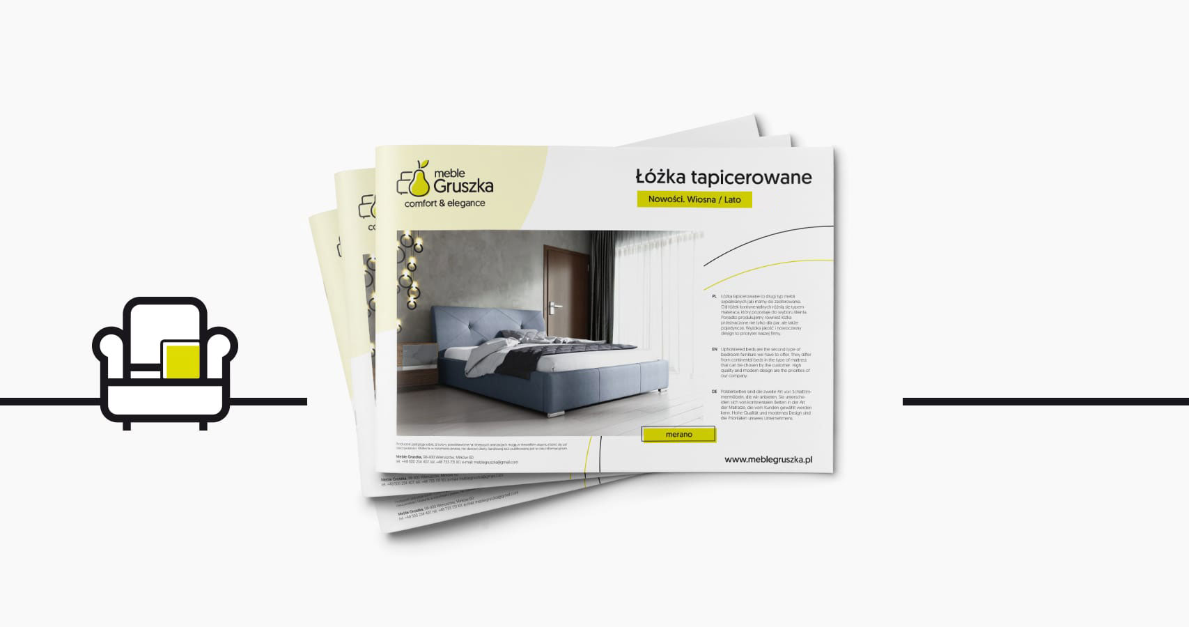 Projektowanie identyfikacji wizualnej dla fabryki mebli Gruszka księi znaku rebranding logo akcydensy firmowe Agencja brandingowa Moweli Creative Warszawa Kraków Wrocław